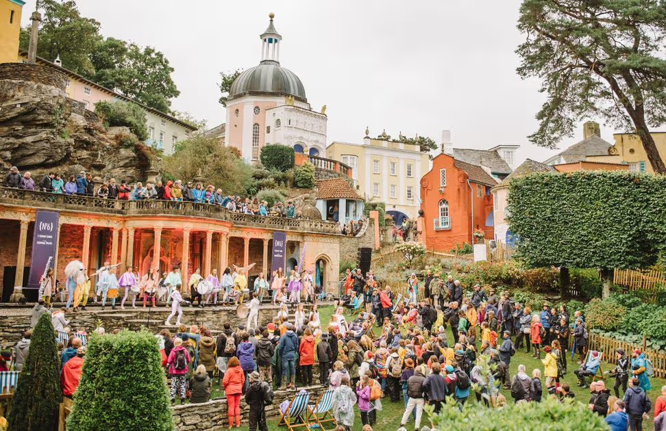 Festivalgoers at Portmeirion, North Wales