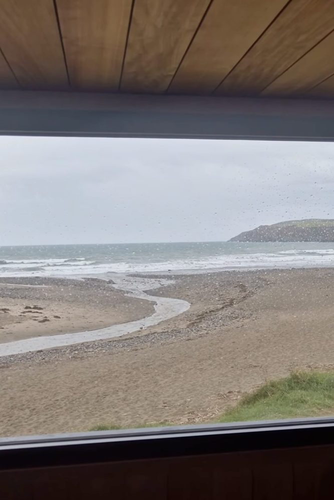 The view from inside Aberdaron's wood-fired sauna