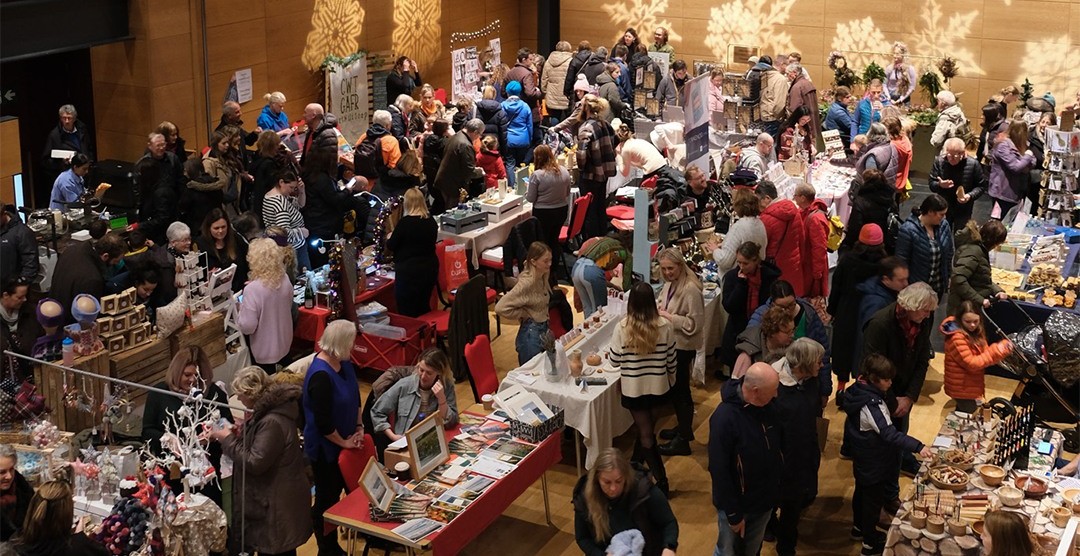 An interior image of caernarfon christmas market in North Wales
