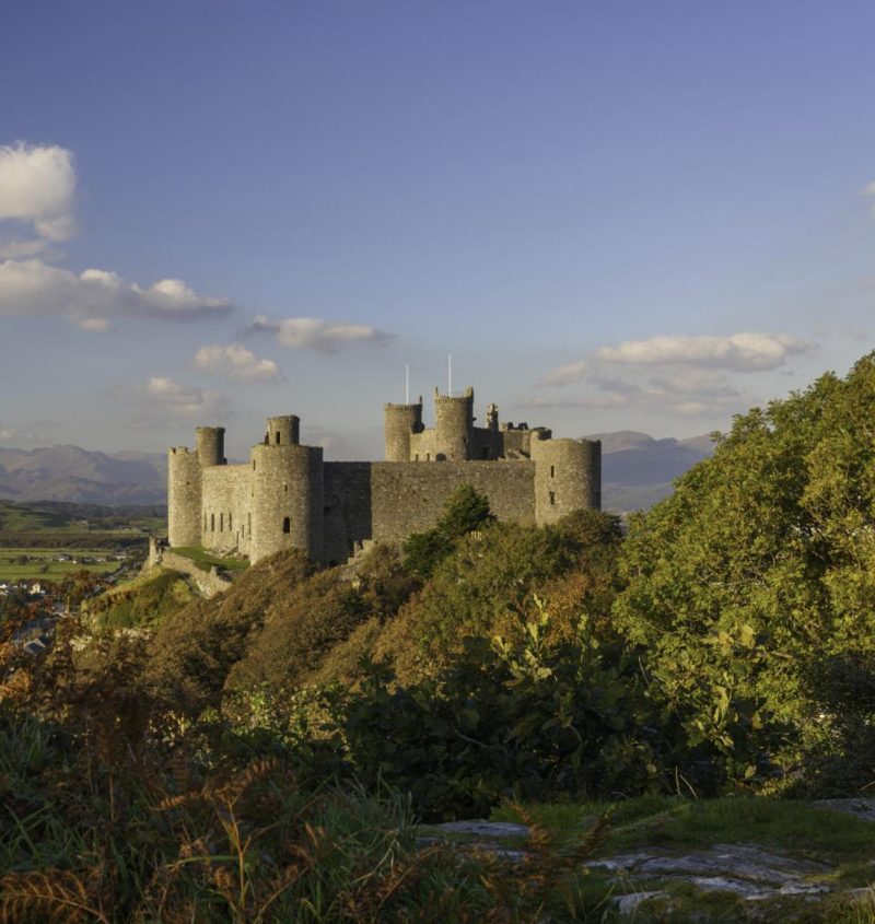 Harlech Castle medieval fortress on a rocky outcrop above Cardigan Bay, North Wales