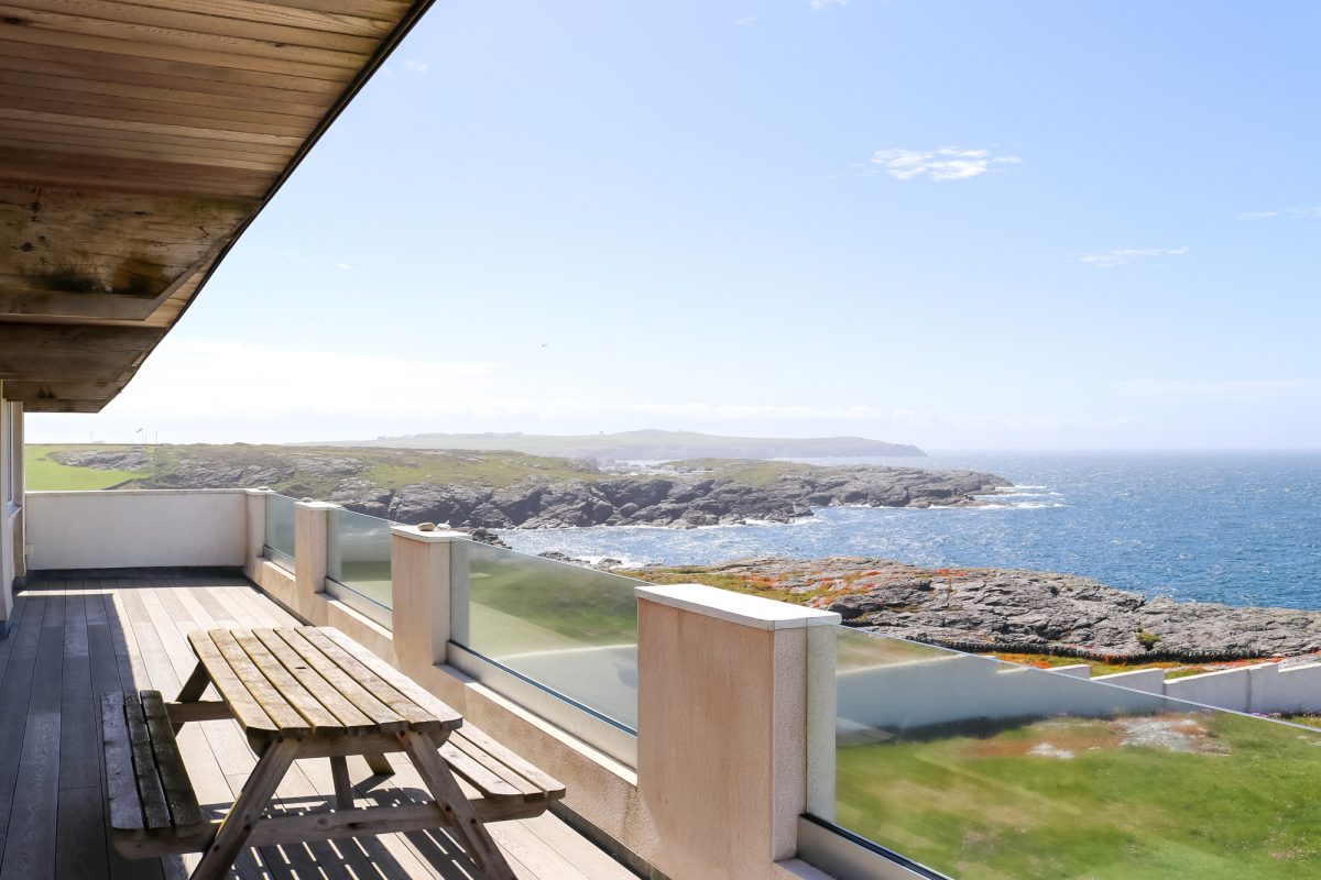 Balcony with sea views at L'Horizon Holiday Home on Ravenspoint Estate in Trearddur Bay, Anglesey. Let your holiday home in Anglesey.