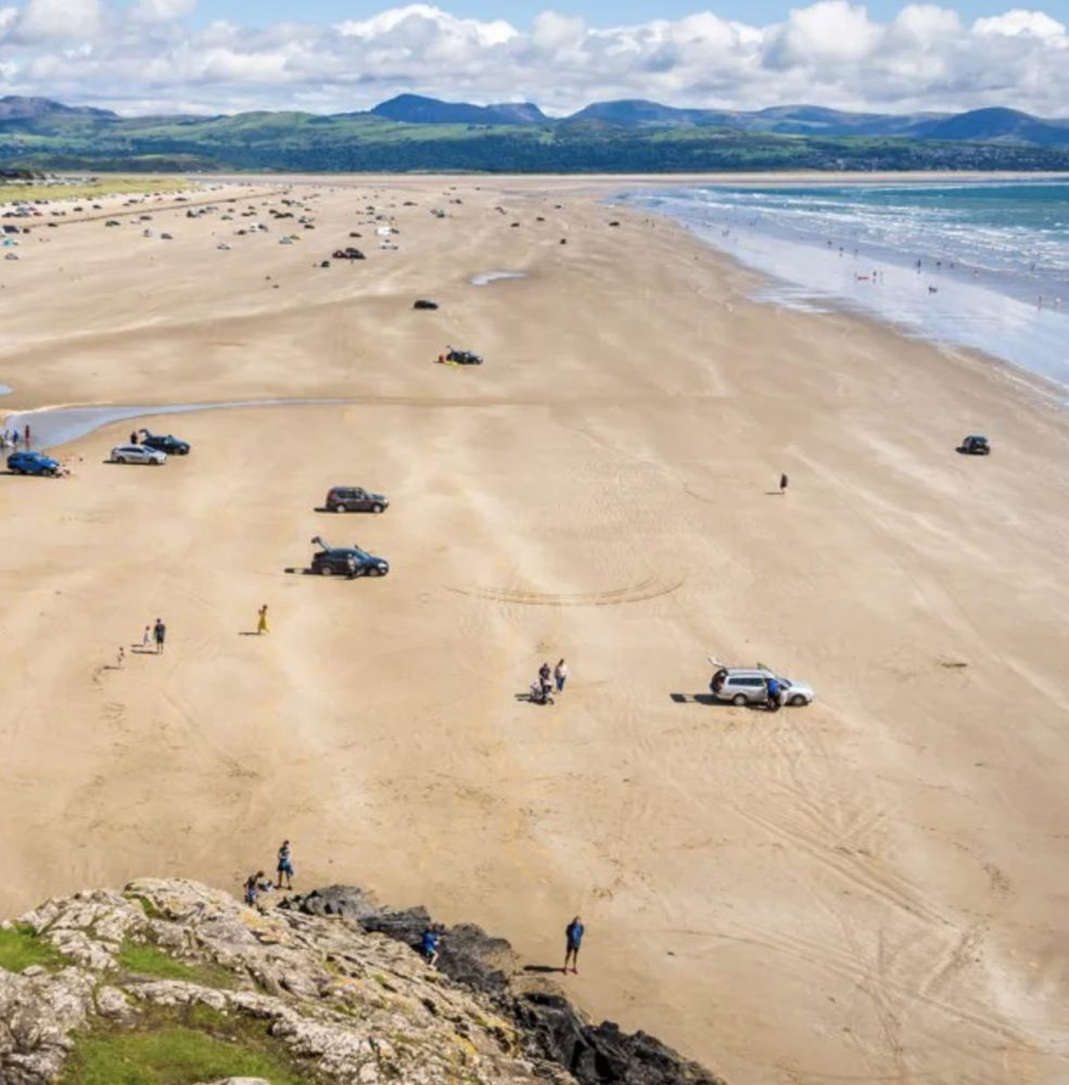 Black Rock Sands (Morfa Bychan) near Porthmadog - a wide flat beach where cars can park directly on the sand.