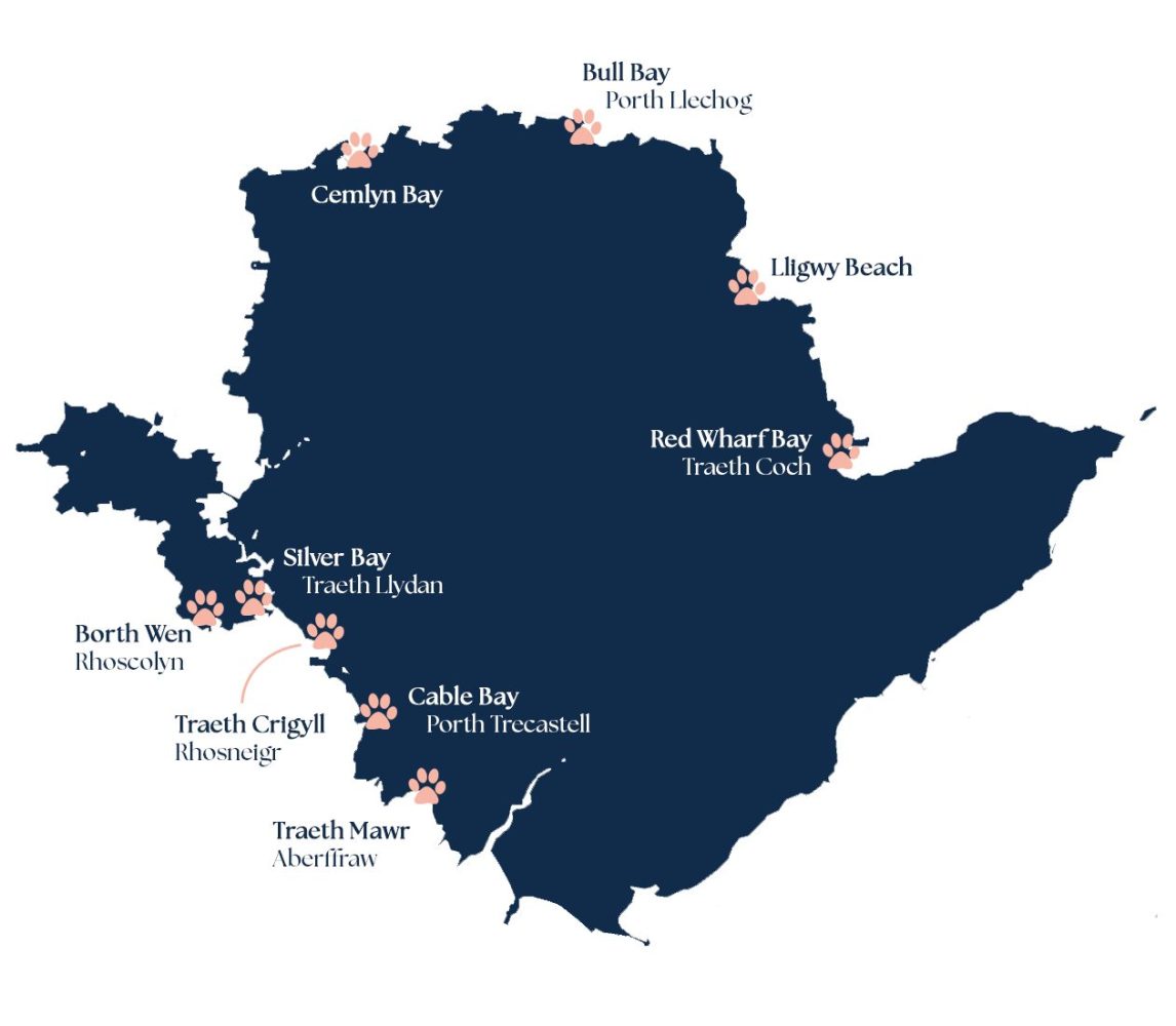 Map of dog-friendly beaches in Anglesey
