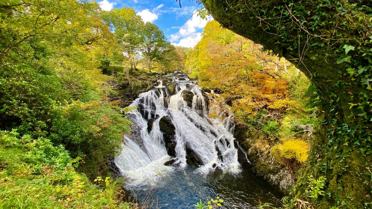 A beautiful early-autumn image of Swallow Falls in Snowdonia, North Wales