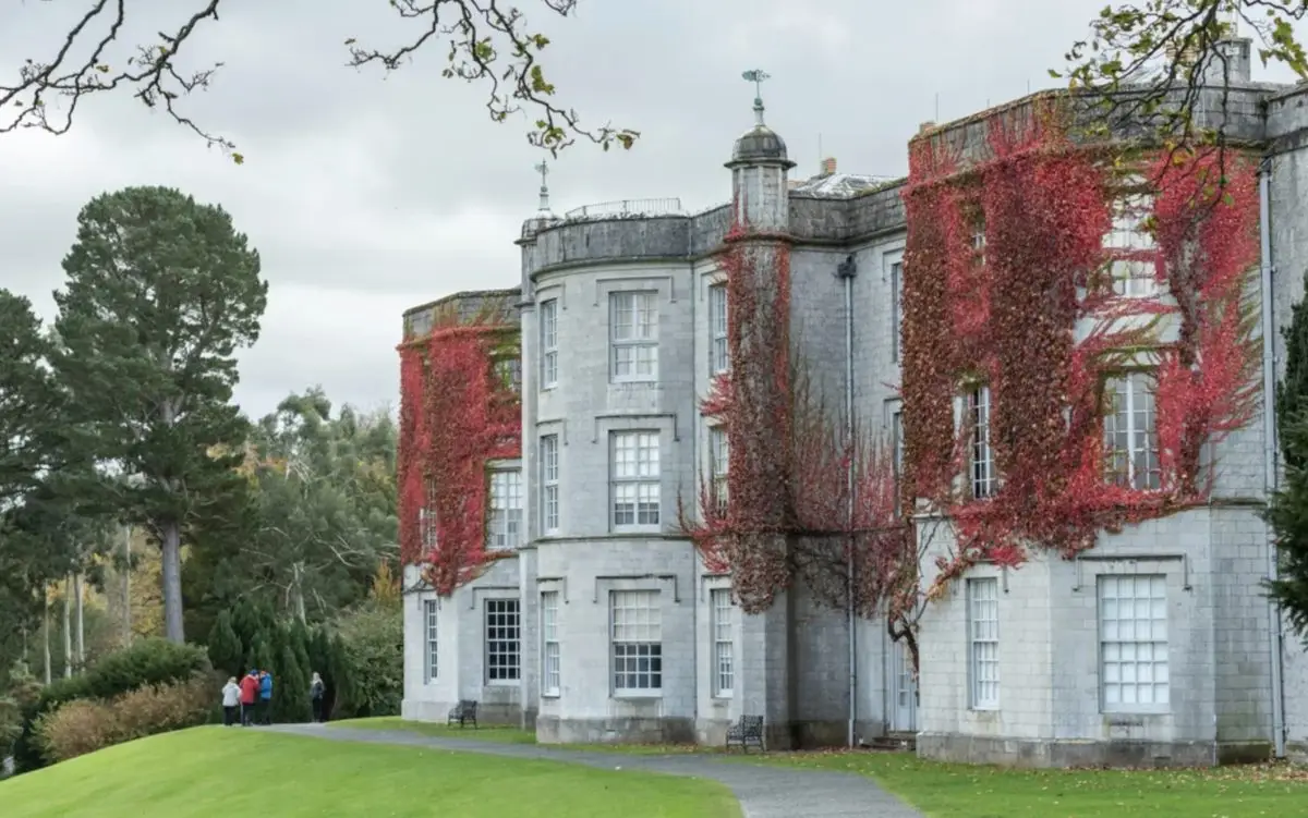 An image of the front of Plas Newydd country house in autumn, North Wales