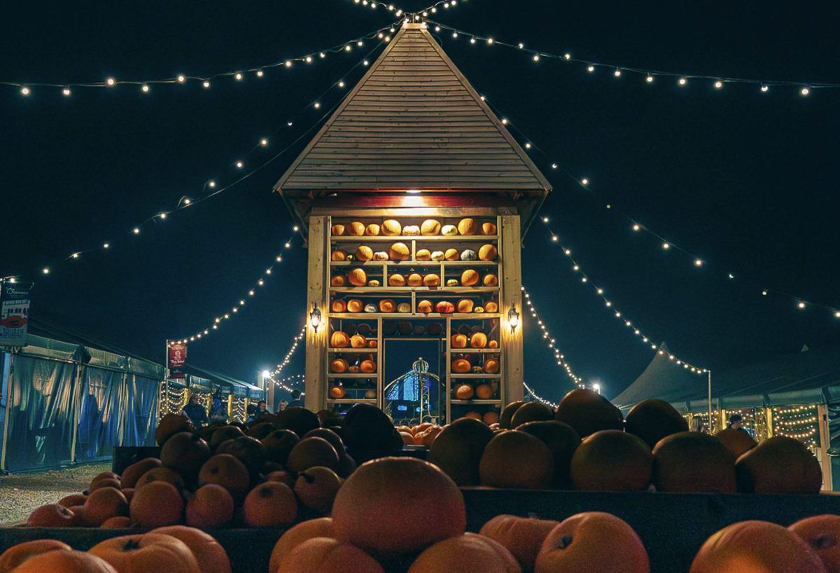 The pumpkin tower at Manorafon Farm Park Pumpkin fest event