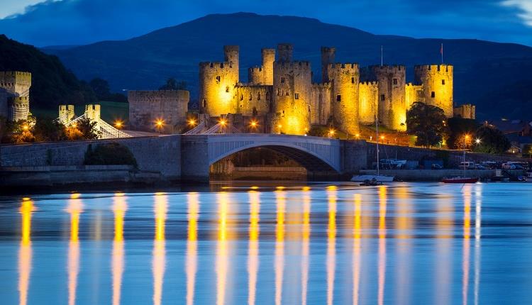 The historic conwy castle in North Wales pictured at night